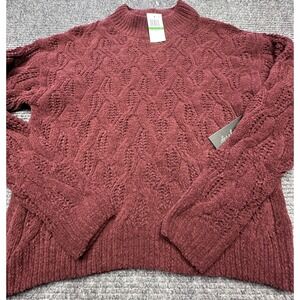Derek Heart Sweater Womens‎ Large Wine Red Cable Knit Pullover Soft Cozy Warm